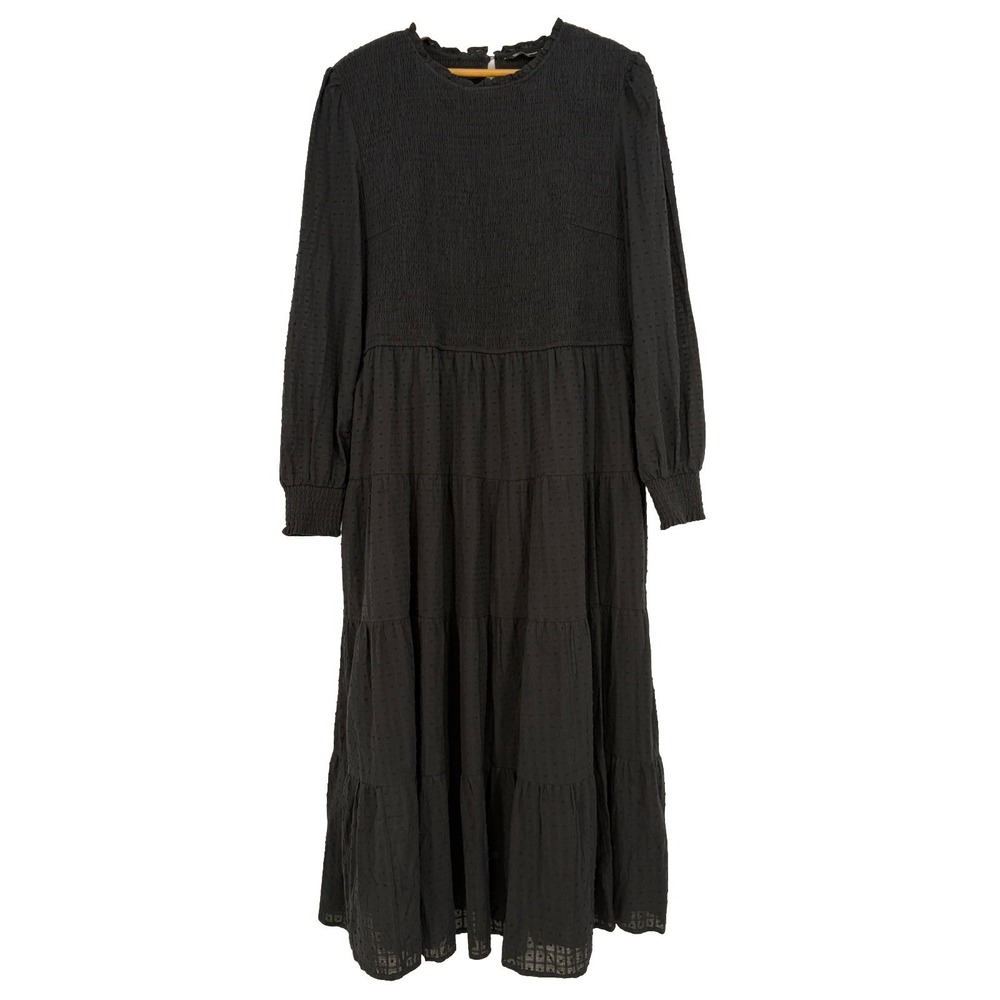 Pretty Garden Black Maxi Dress XXL Smocked 3 Tiered Cotton Prairie Witchy Summer